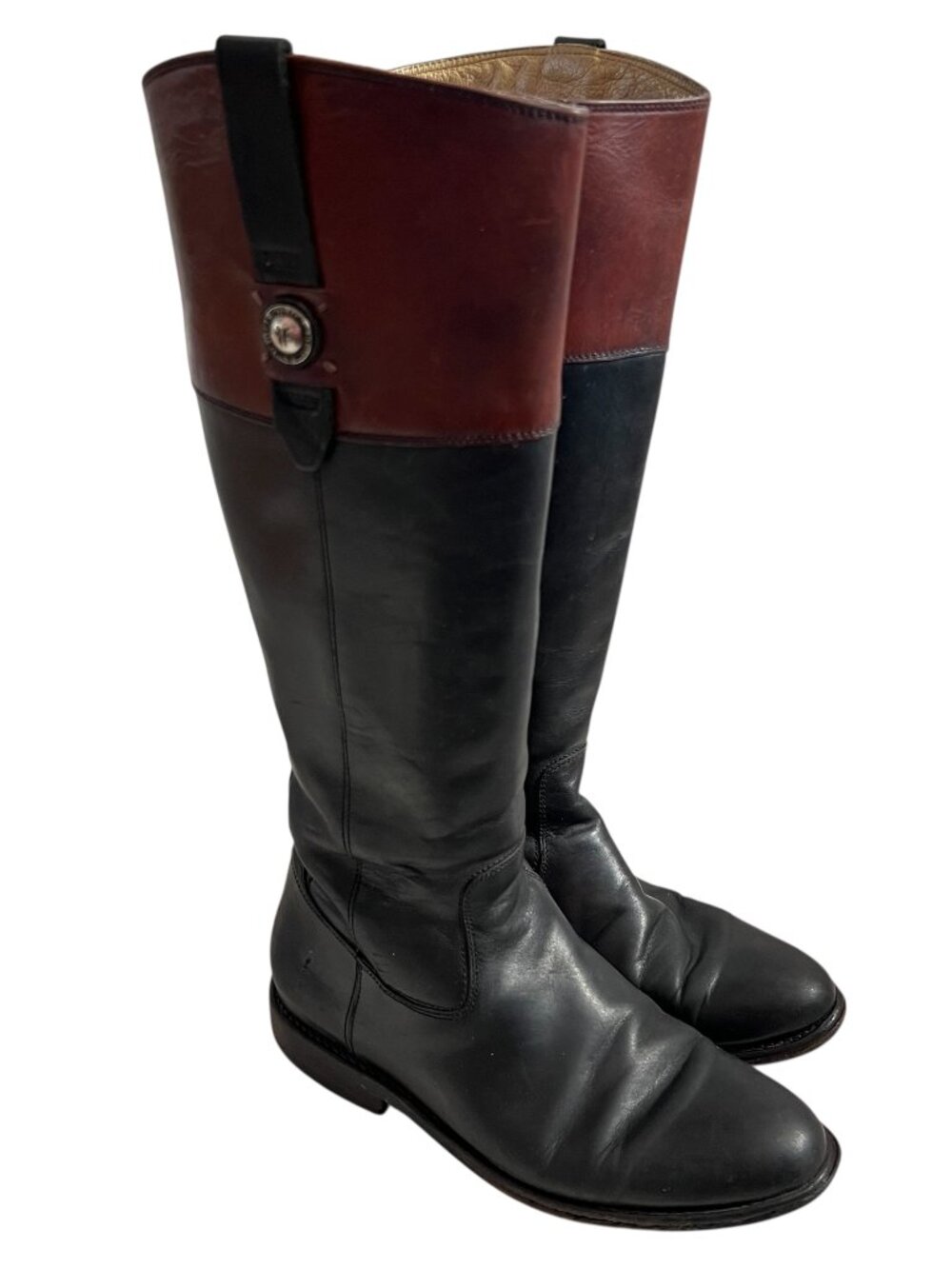 Frye knee high boots Jayden Button black brown zip up US womens 7 extended calf